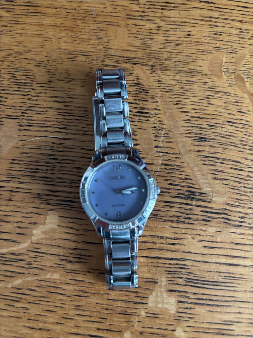 Citizen Silver Bracelet Watch with Purple Dial and Crystal Accents